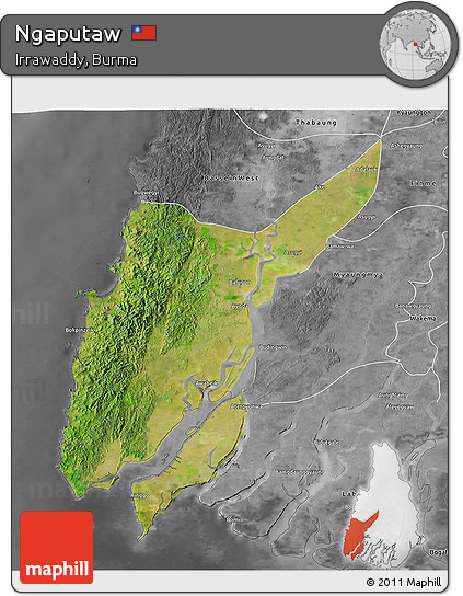 Satellite 3D Map of Ngaputaw, desaturated