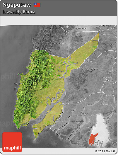 Satellite 3D Map of Ngaputaw, desaturated