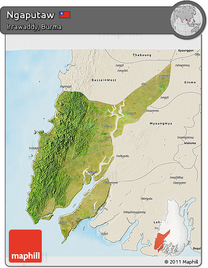 Satellite 3D Map of Ngaputaw, shaded relief outside