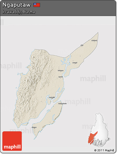 Shaded Relief 3D Map of Ngaputaw, cropped outside
