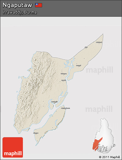 Shaded Relief 3D Map of Ngaputaw, cropped outside