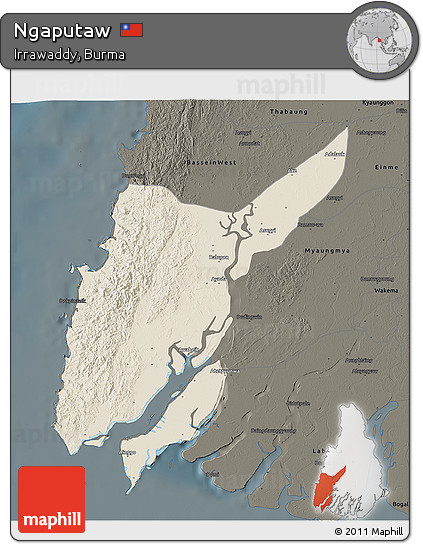 Shaded Relief 3D Map of Ngaputaw, darken