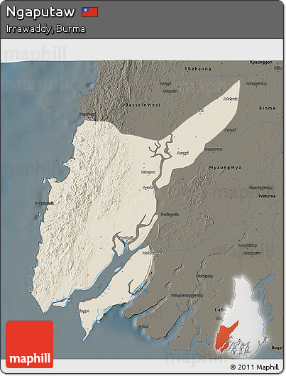 Shaded Relief 3D Map of Ngaputaw, darken