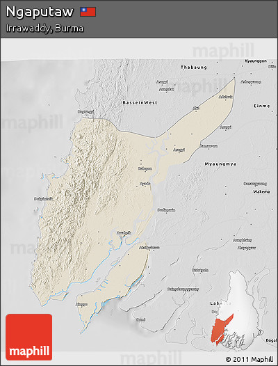 Shaded Relief 3D Map of Ngaputaw, desaturated