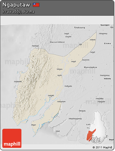 Shaded Relief 3D Map of Ngaputaw, desaturated