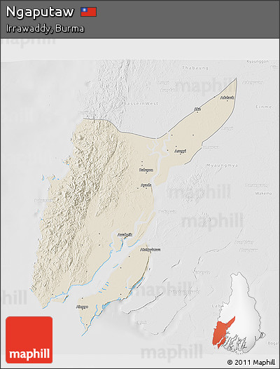 Shaded Relief 3D Map of Ngaputaw, lighten, desaturated