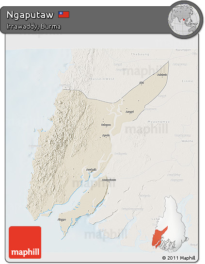 Shaded Relief 3D Map of Ngaputaw, lighten