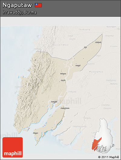Shaded Relief 3D Map of Ngaputaw, lighten