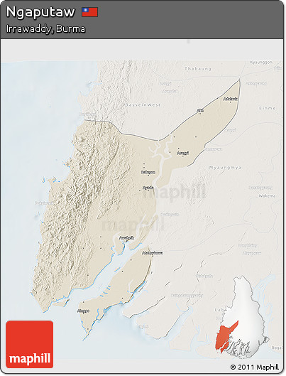 Shaded Relief 3D Map of Ngaputaw, lighten
