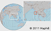 Gray Location Map of Ngaputaw, within the entire country, hill shading