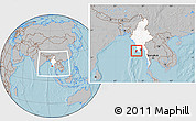 Gray Location Map of Ngaputaw, highlighted country, within the entire country, hill shading