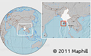 Gray Location Map of Ngaputaw, highlighted country, highlighted parent region, within the entire country, hill shading