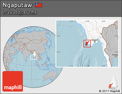 Gray Location Map of Ngaputaw, highlighted country, hill shading