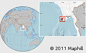 Gray Location Map of Ngaputaw, highlighted country, hill shading