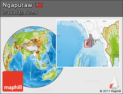 Physical Location Map of Ngaputaw, highlighted country, highlighted parent region