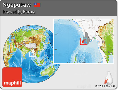 Physical Location Map of Ngaputaw, highlighted country, highlighted parent region