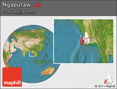 Satellite Location Map of Ngaputaw, highlighted parent region