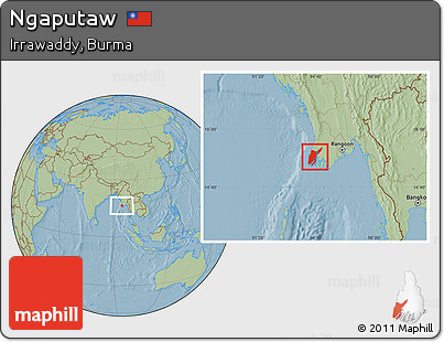 Savanna Style Location Map of Ngaputaw, hill shading