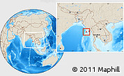 Shaded Relief Location Map of Ngaputaw, highlighted parent region, within the entire country