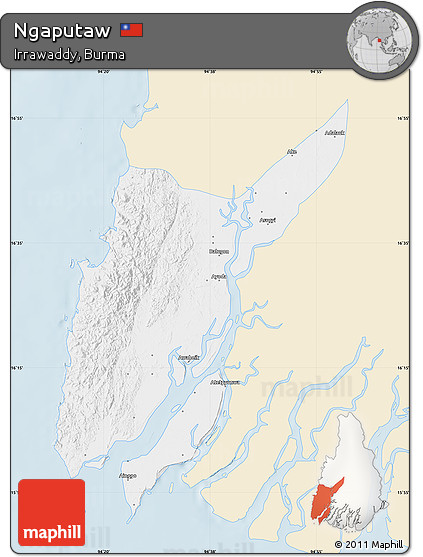 Classic Style Map of Ngaputaw, single color outside