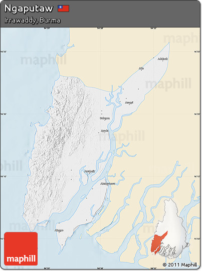 Classic Style Map of Ngaputaw, single color outside