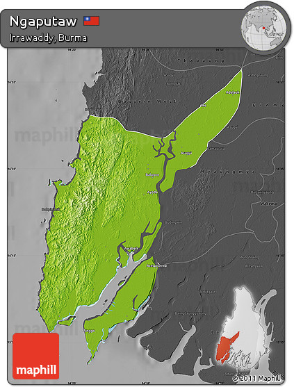 Physical Map of Ngaputaw, darken, desaturated