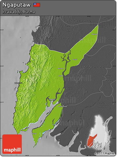 Physical Map of Ngaputaw, darken, desaturated