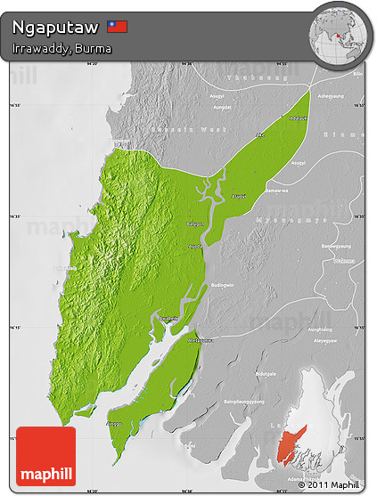Physical Map of Ngaputaw, lighten, desaturated