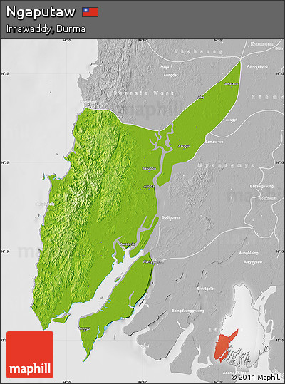 Physical Map of Ngaputaw, lighten, desaturated