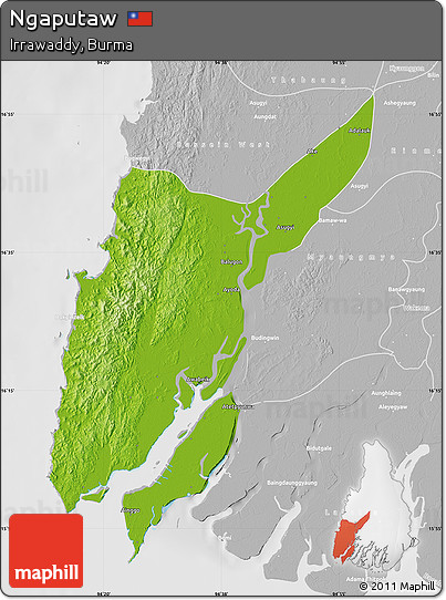 Physical Map of Ngaputaw, lighten, desaturated