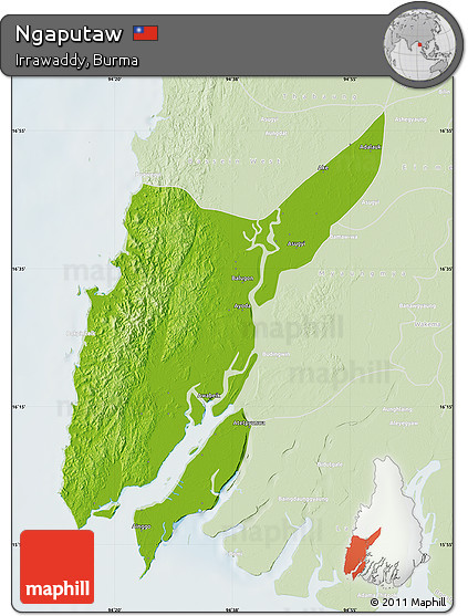 Physical Map of Ngaputaw, lighten