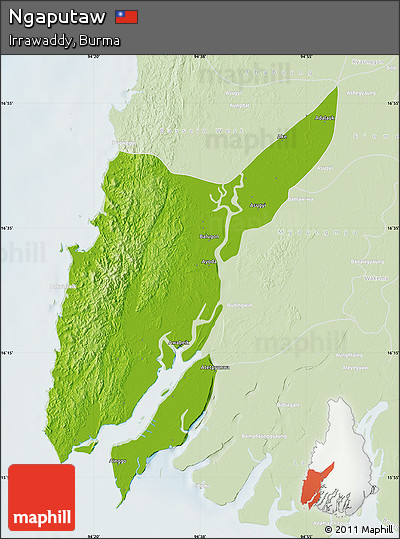 Physical Map of Ngaputaw, lighten