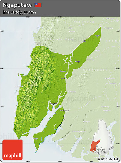 Physical Map of Ngaputaw, lighten