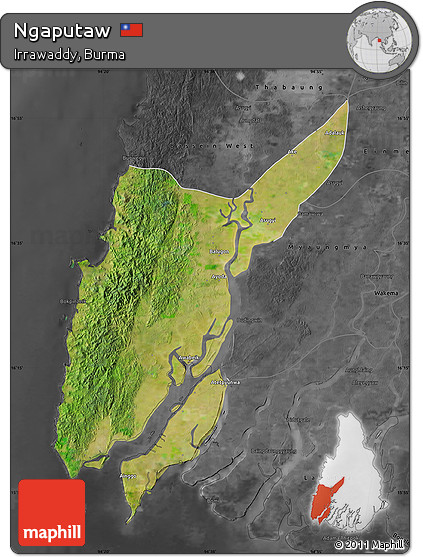 Satellite Map of Ngaputaw, darken, desaturated