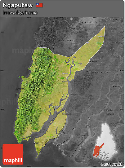 Satellite Map of Ngaputaw, darken, desaturated