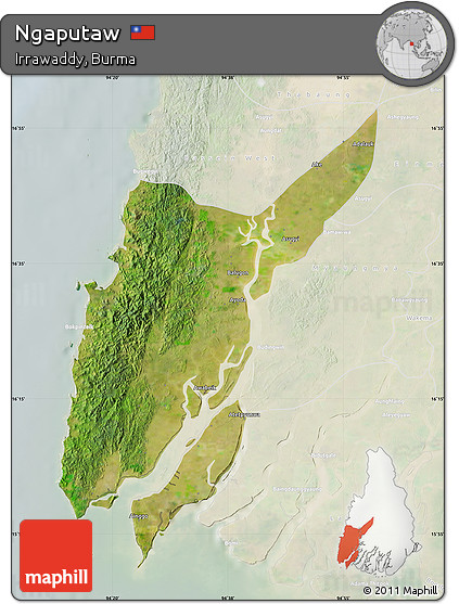 Satellite Map of Ngaputaw, lighten