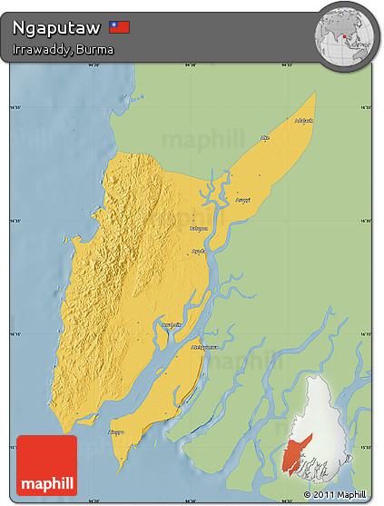 Savanna Style Map of Ngaputaw, single color outside