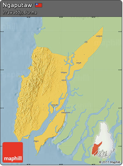 Savanna Style Map of Ngaputaw, single color outside