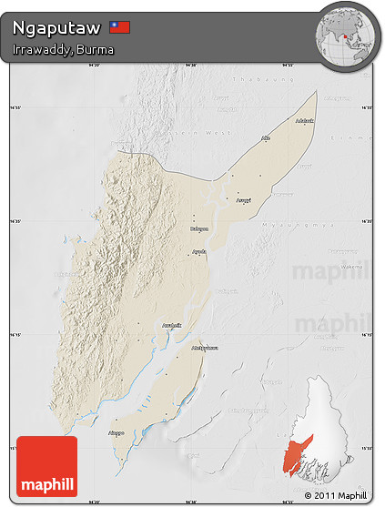 Shaded Relief Map of Ngaputaw, lighten, desaturated