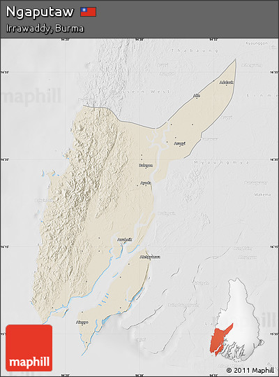Shaded Relief Map of Ngaputaw, lighten, desaturated