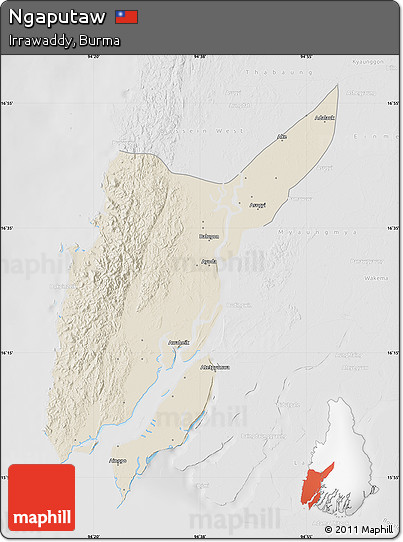 Shaded Relief Map of Ngaputaw, lighten, desaturated