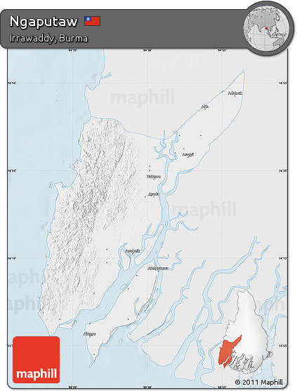 Silver Style Map of Ngaputaw, single color outside