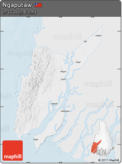 Silver Style Map of Ngaputaw, single color outside