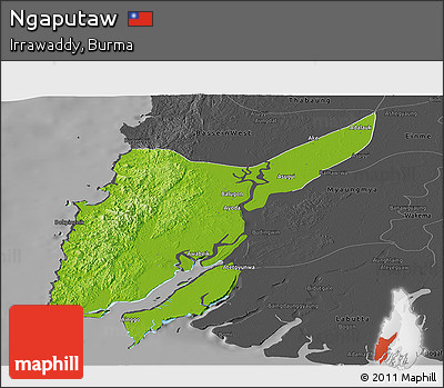 Physical Panoramic Map of Ngaputaw, darken, desaturated