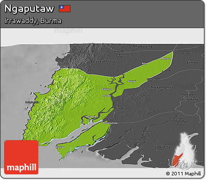 Physical Panoramic Map of Ngaputaw, darken, desaturated