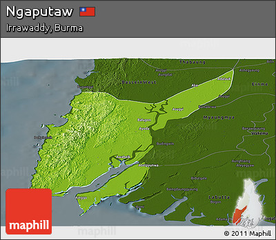 Physical Panoramic Map of Ngaputaw, darken