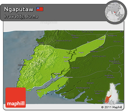 Physical Panoramic Map of Ngaputaw, darken