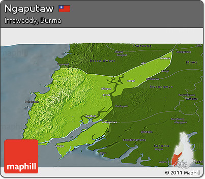 Physical Panoramic Map of Ngaputaw, darken