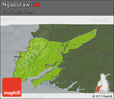 Physical Panoramic Map of Ngaputaw, darken, semi-desaturated