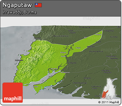 Physical Panoramic Map of Ngaputaw, darken, semi-desaturated